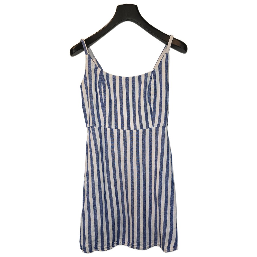 Old Navy Blue White Striped Linen Blend Smocked Mini Dress‎ Womens Medium